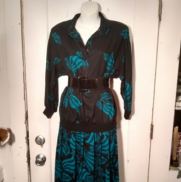 VTG 80s 2Piece Hawaiian Inspo Blouse/Skirt Set SzL - Picture 5 of 6